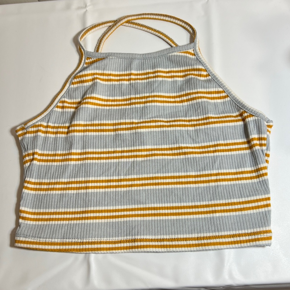 Yellow and Gray Striped Halter Top